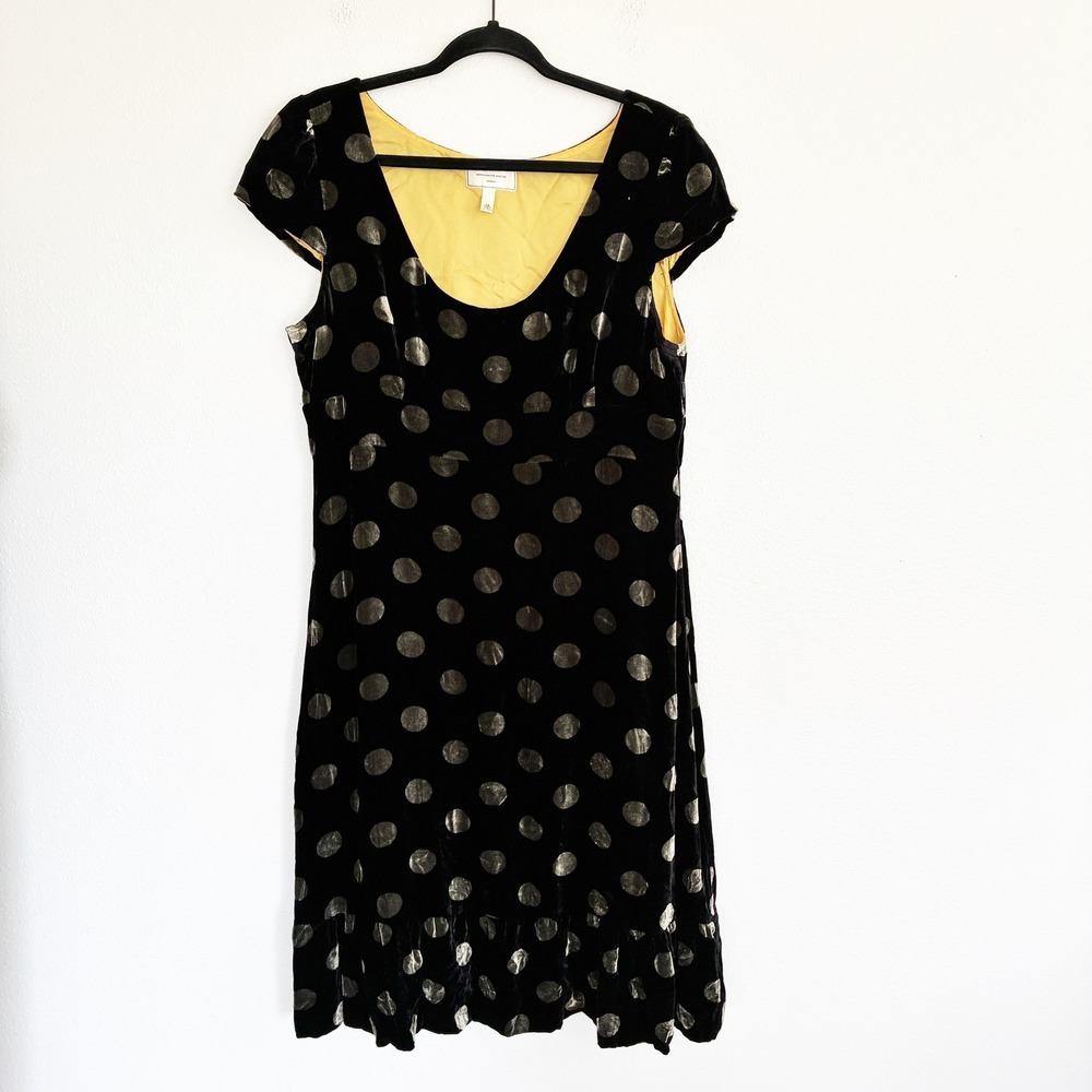 Moulinette Soeurs Anthropologie Velvet Dress Womens 14 Black Polka Dot Mini
